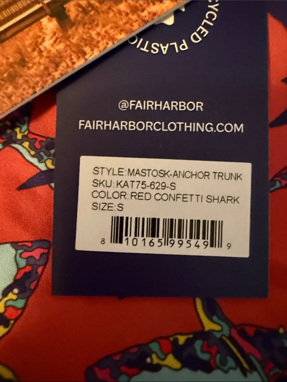 Fair Harbor Kids Red Swim Trunks with Blue Shark Print - New with tag